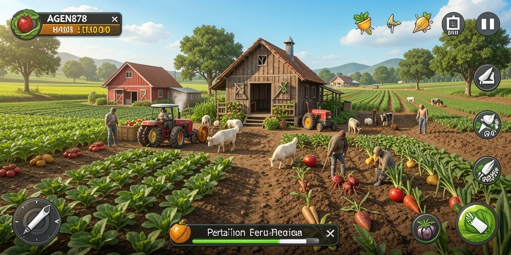Screenshot gameplay AGEN878 menampilkan aktivitas bertani yang seru dan interaktif.