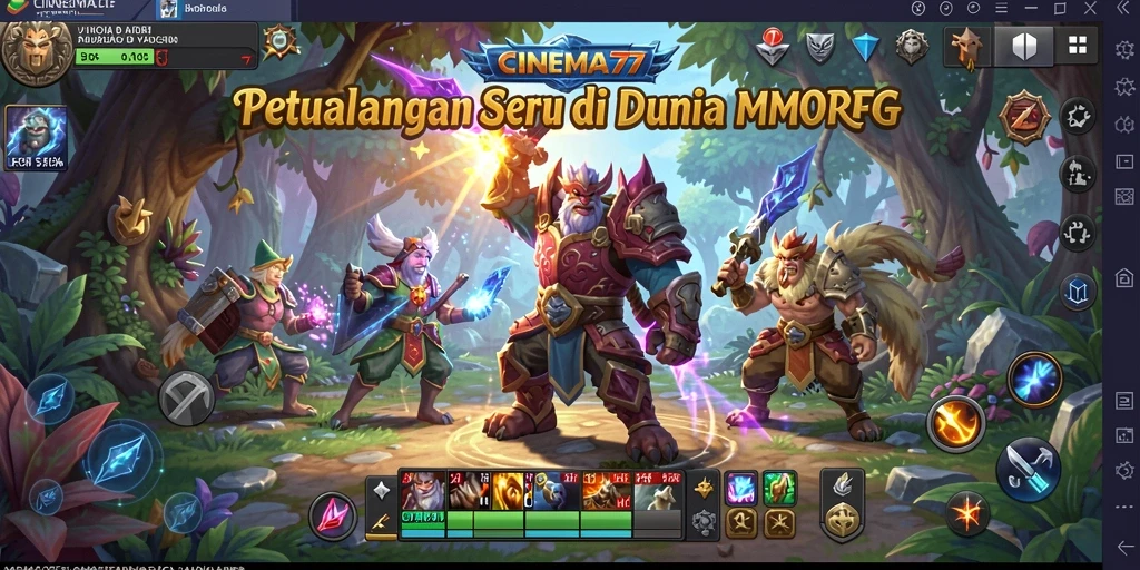 Screenshot menunjukkan karakter bertarung di arena dengan grafis menakjubkan.