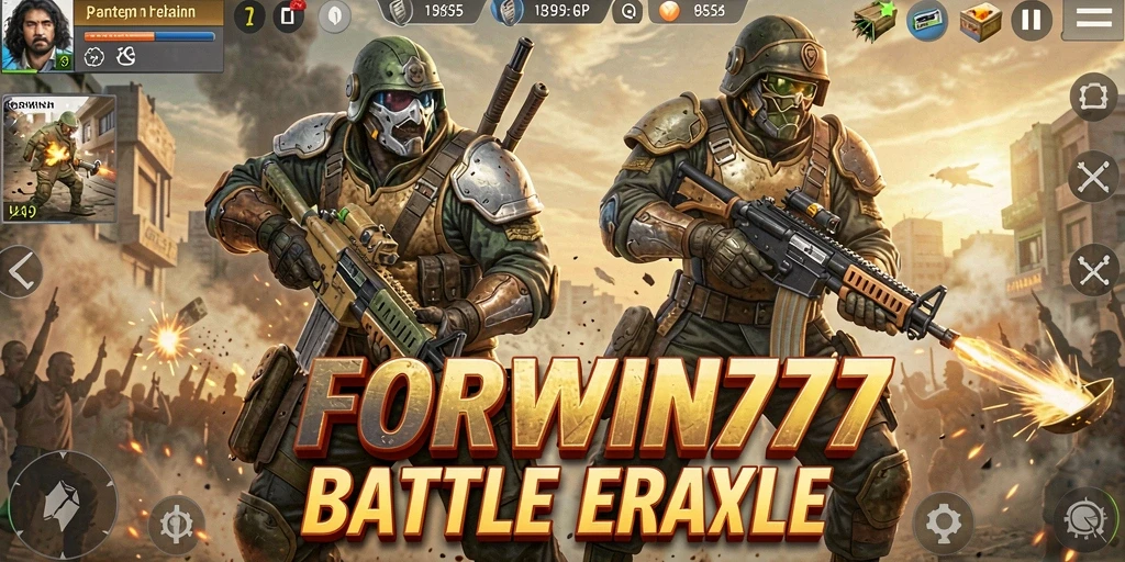 Tampilan aksi mendebarkan di gameplay <strong>FORWIN77</strong>, menampilkan pertempuran intens di medan perang.