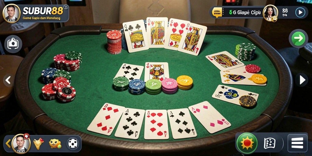 Gameplay seru Gaple dalam SUBUR88 yang melibatkan banyak pemain.